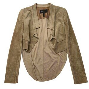 BCBG Max Azria Women’s Norton Khaki Open Hi-Low Cropped Faux Suede Jacket XXS